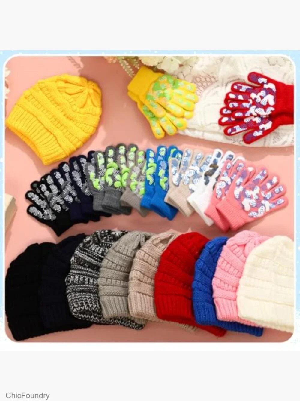 Kids Winter Hat and Gloves Set 20pc Stretchy Warm Beanie Gloves for Boys Girls